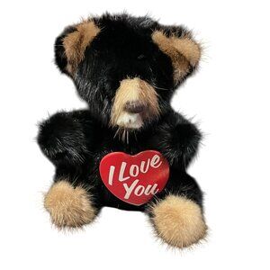 Rare Bear Mink Real Fur Teddy Bear‎ Mini Size 1982 With I Love You Pin